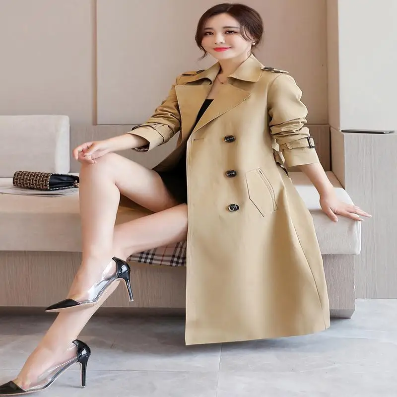 

mid Windbreaker women's long 2021 spring new fashion solid color British fashion knee coat casual coat