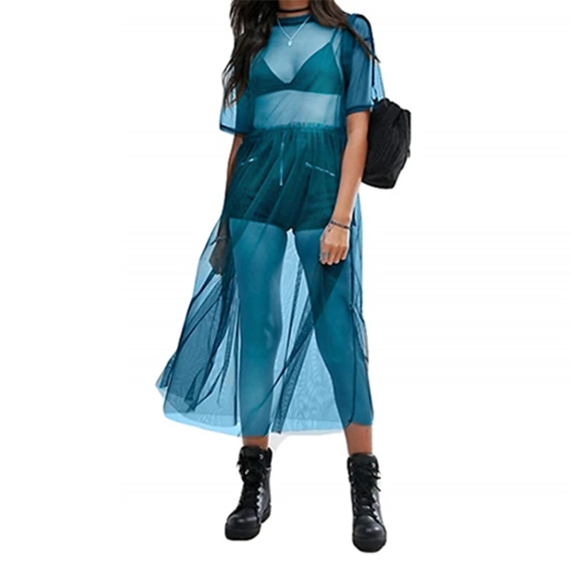 Летнее платье 2020 женские черные прозрачные сетчатые миди платья прозрачная