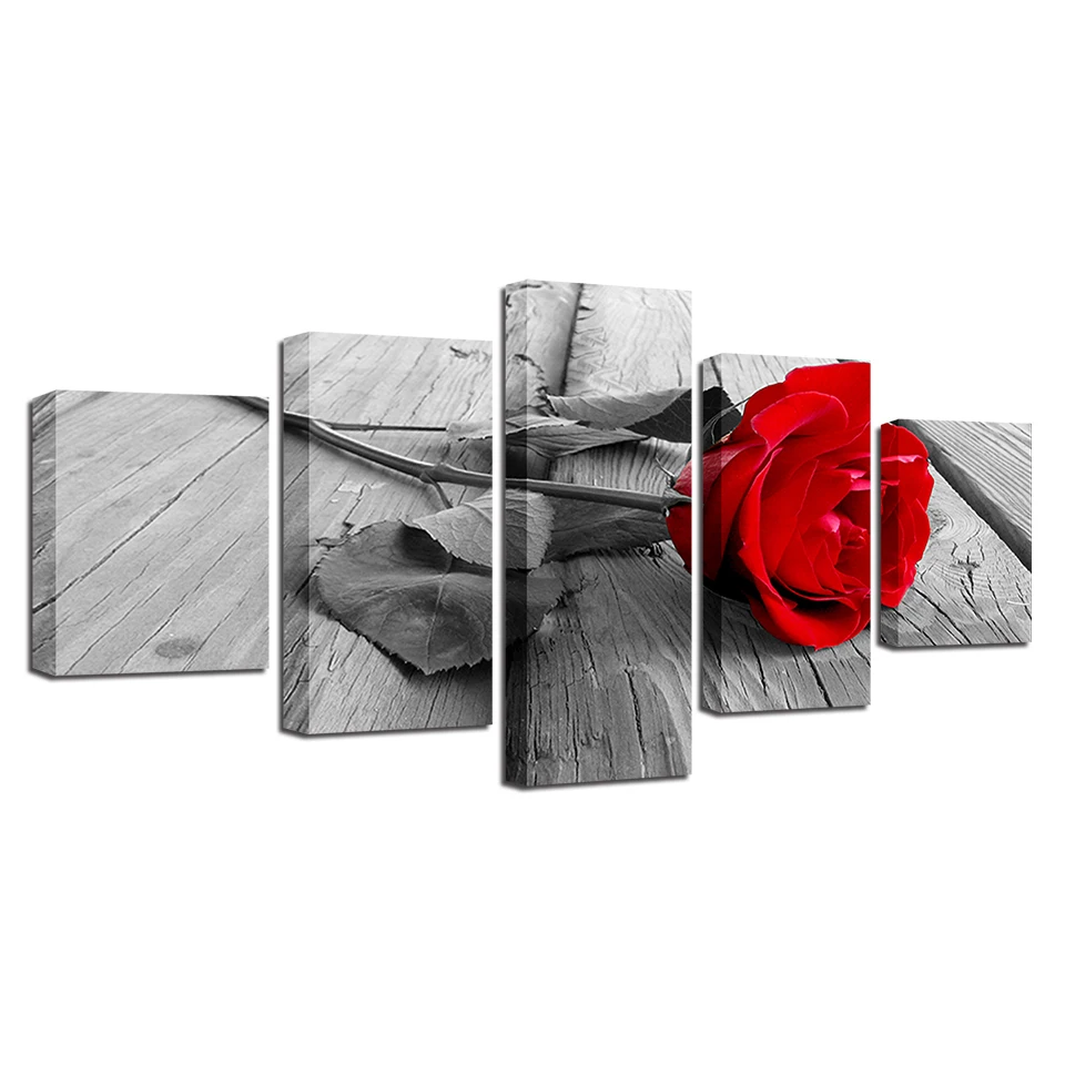 

Wall Art HD Prints Canvas Paintings Framework 5 Pieces Beautiful Red Rose Posters Home Decor For Living Room Flowers Pictures