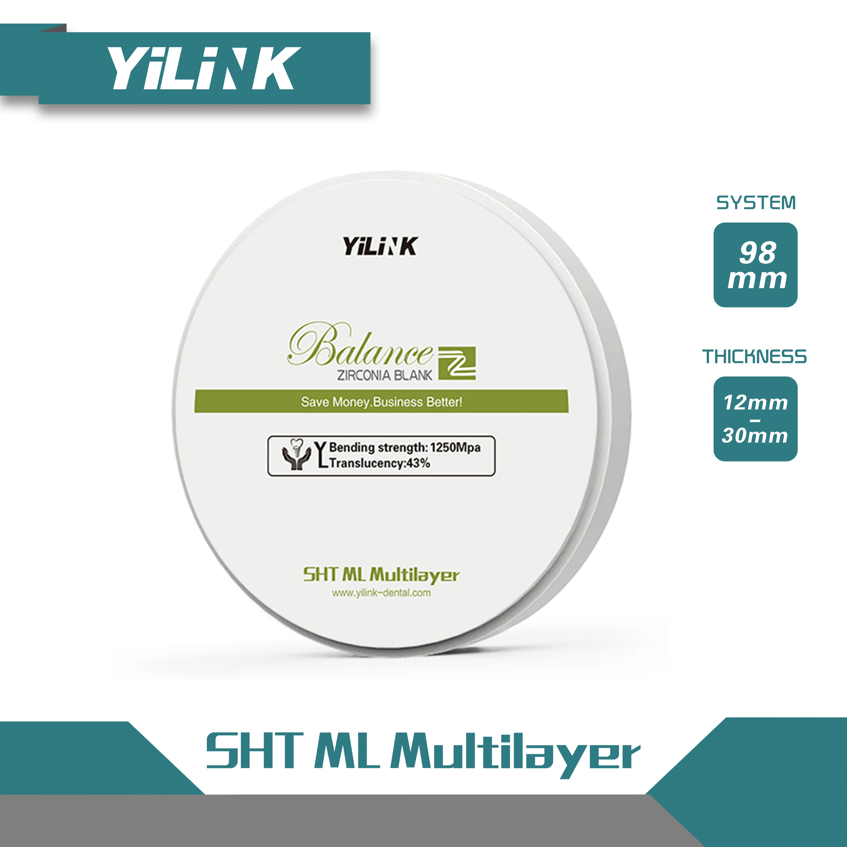 

Yilink Dental SHT-Multilayer Zirconia Blocks Open System 98mm Thickness 16mm Vita 16 Colors for Laboratory with CAD/CAM System