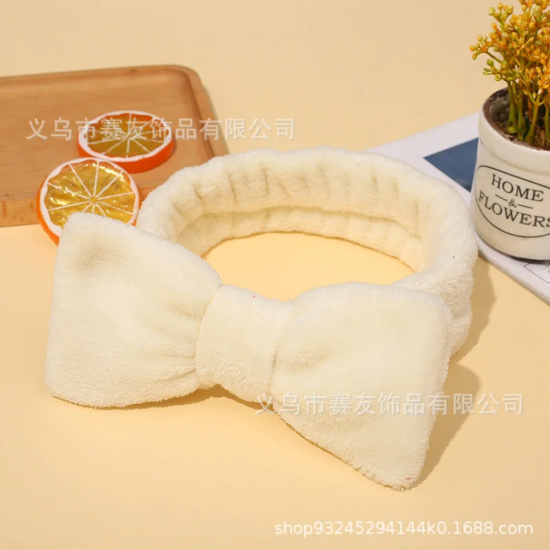 

Soft Solid Bow Makeup Headbands Striped Dots Coral Fleece Washing Face Hair Bands For Women Girls Hairbands Hair Accessories