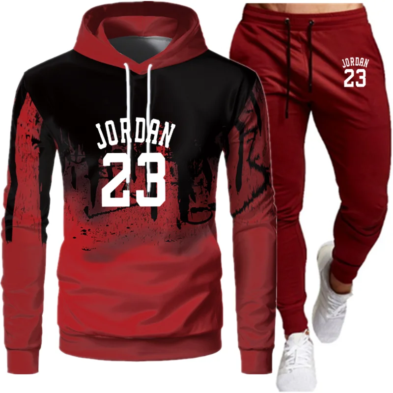 

Men's Hoodie Suit Classic Letter Print Autumn High JORDAN 23 Casual Sports Suit Men's Suit Sports Two Piece Splicing Hoodie