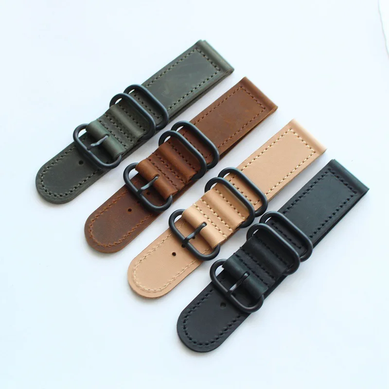 ZULU Leather Watchband NATO Watch Band Strap Sliver Black Ring Buckle for Men Women Watch Accessories 18mm 20mm 22mm 24mm