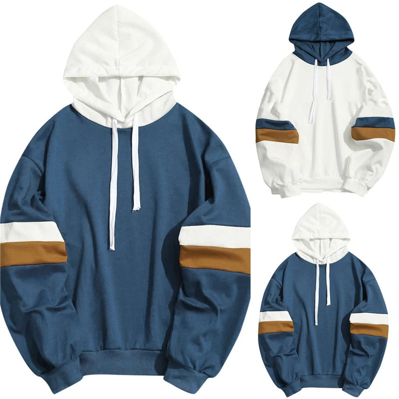

Men Casual Outerwear Fashion Patchwork Slim Fit Hooded Outwear Quality Mens Sweatshirt 2020 Male Clothing For Male