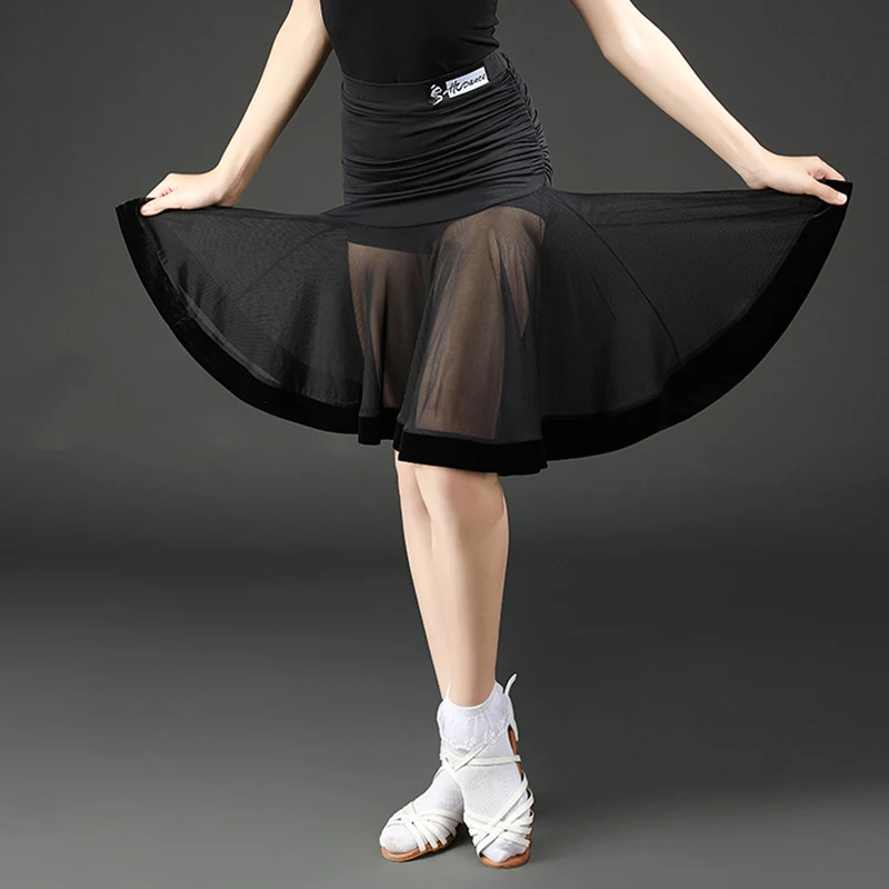 

Latin Dance Skirt Girls Children 2020 New Skirt Black Mesh Splicing Elegant Latin Practice Dress Latin Competition Dress DQS4332