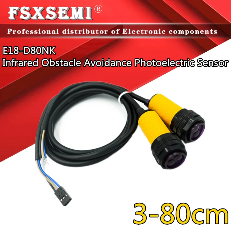 

Smart Car Robot E18-D80NK Infrared Obstacle Avoidance Photoelectric Sensor Proximity Switch 3-80cm Detection Range Adjustable
