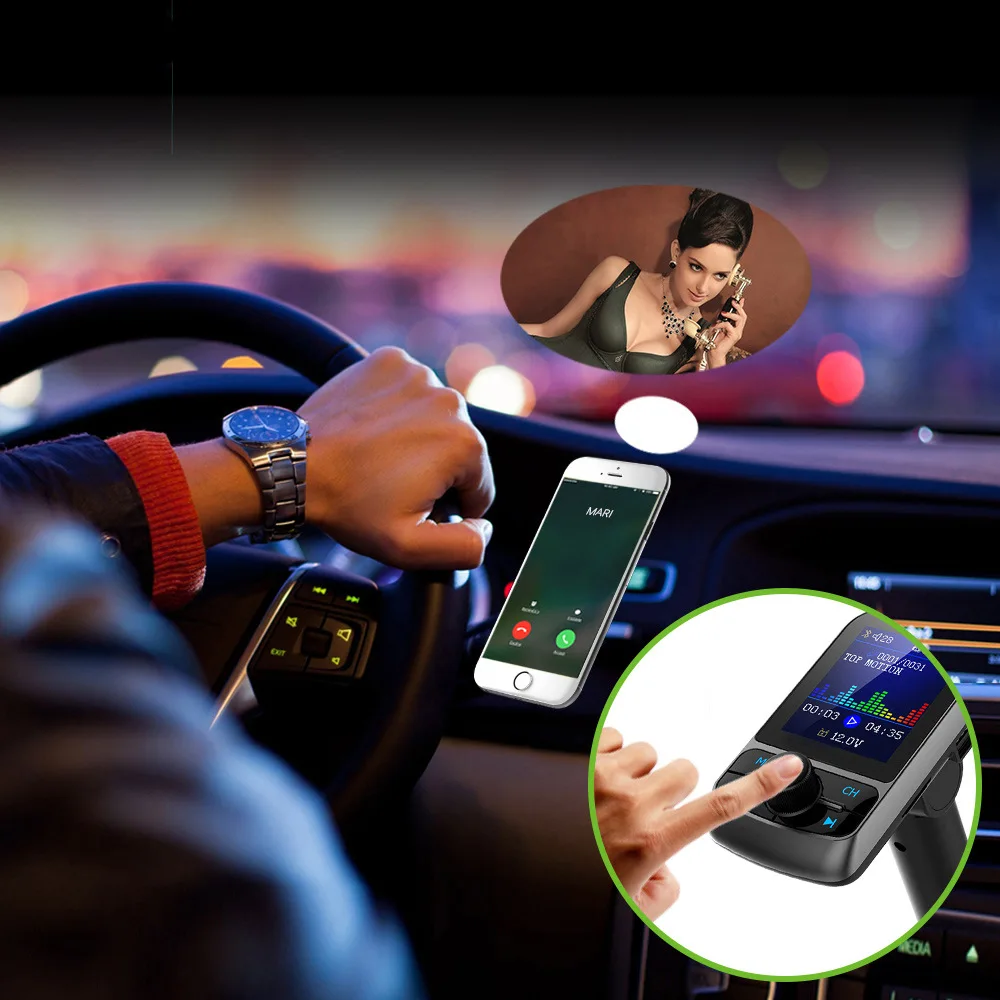 JINSERTA 1," цветной экран автомобиля Bluetooth 5,0 AUX модулятор fm-передатчик Громкая связь адаптер автомобильный mp3-плеер