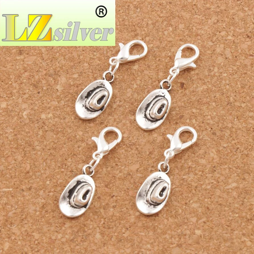 Cowboy Hat Lobster Claw Clasp Charm Beads 29.3x8.2mm 100pcs Zinc Alloy Jewelry DIY C409