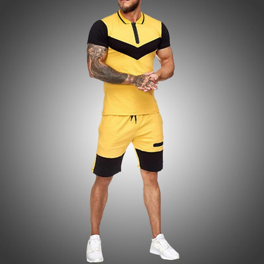 

Men's Short Sets Summer Casual Summer Clothes 2 Piece Set Colorblock Tracks Suits 2021 Men's T shirt Shorts Sportwear Suit