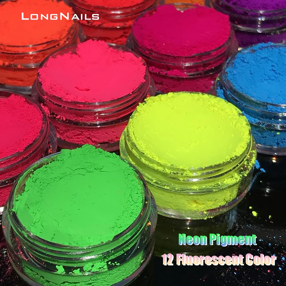 

12 color/set Neon Phosphor Nail Glitters Powder 3g jar Fluorescent Chrome Pigment Glow in Dark Acrylic Nail Designs Nail Art New