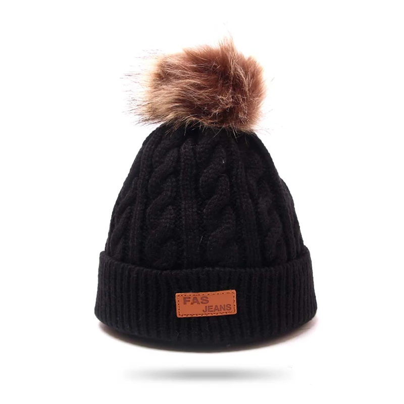 Шапка детская зимняя вязаная с помпоном однотонная детские вязаные шапки |