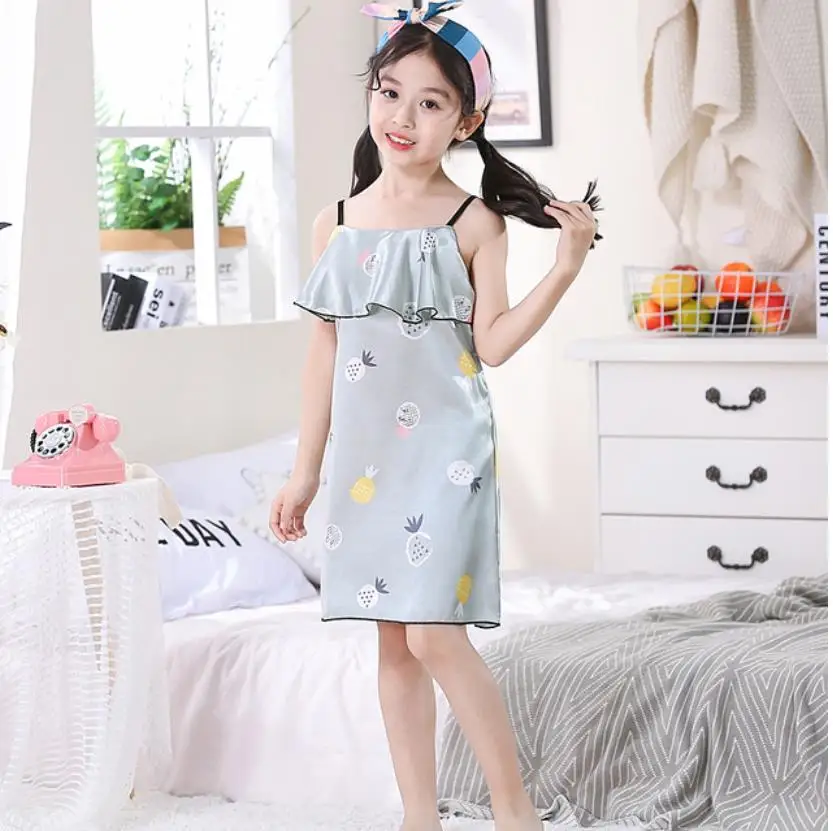Детское летнее платье на бретельках для девочек ночные рубашки с узором Личи