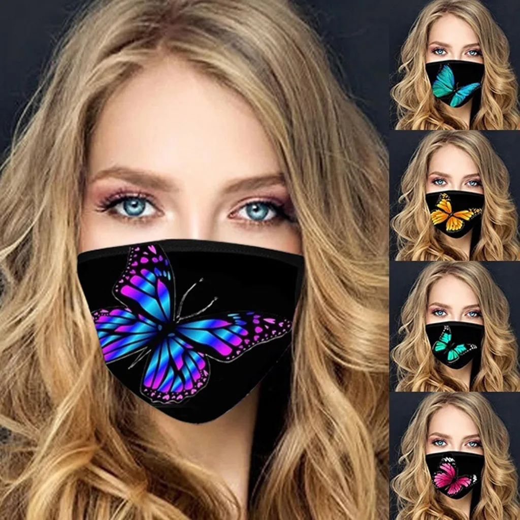 

Cotton Washable Mask Butterfly Printed Face Mask Mouth Caps PM2.5 Ear Hook Protective Mouth Mask Reuseable Woman Mask mascarilla