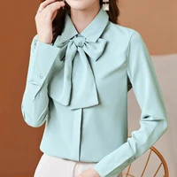 women shirt lace up bow 2022 spring office lady blouse long sleeve casual korean style womens tops and blouses camisas de mujer
