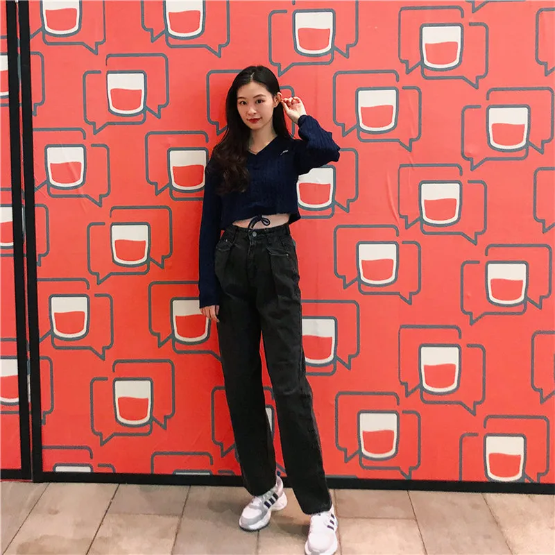 2020 новые модные уличные повседневные длинные прямые джинсы для женщин 068 |