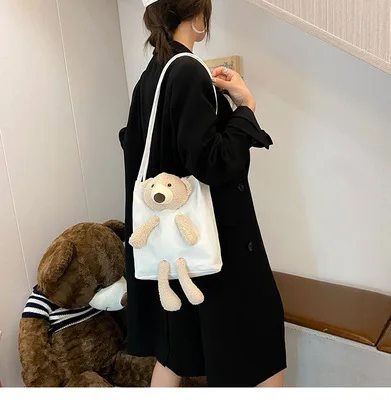 

Tamara 2020 New Ins Cute Bear Canvas Bag Women's Shoulder Messenger Bag Female Net Red Large-capacity Shoulder Bag