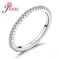 hot sale 925 sterling silver full cz crystal paved finger ring for female clear cubic zirconia stackable holiday party jewelry
