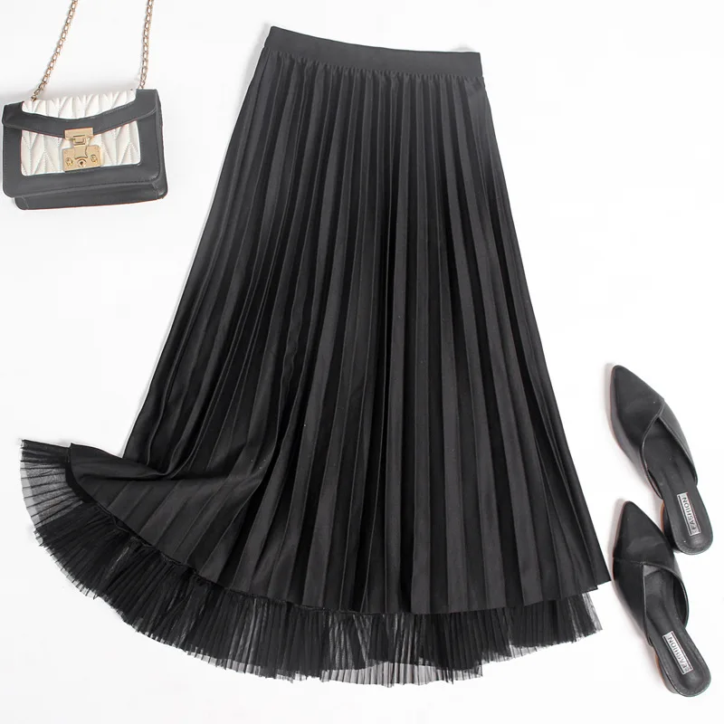 Брендовая осенне-зимняя одноразмерная плиссированная атласная сетчатая юбка