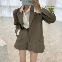 hzirip women retro two pieces sets gentle 2021 chic straight shorts work wear hot vintage autumn office lady blazers new suits