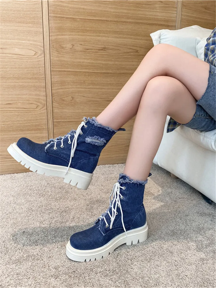 

ASUMER 2020 new fashion ankle boots women denim round toe autumn winter flat platform shoes comfortable casual shoes ladies