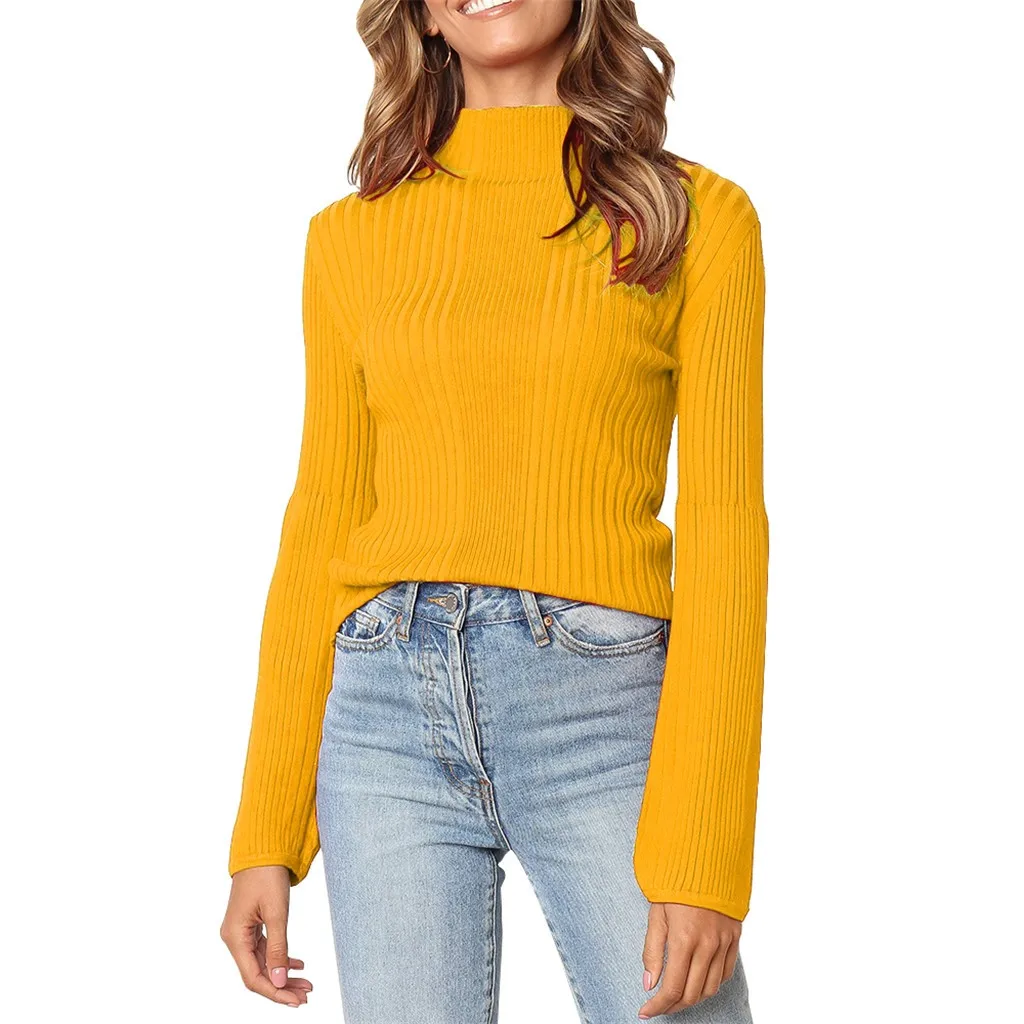 O-neck Solid Colo Pullover Sweater Plus Size Women Knitted Patchwork Long Sleeve O-Neck Tops | Женская одежда