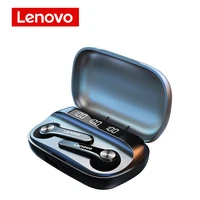 lenovo qt81 wireless headphones stereo smart noise reduction bluetooth earphone touch led display 1200mah charging case with mic