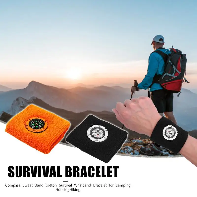 

Durable Compass Fashion Sweat Band Cotton Survival Wristband Bracelet for Outdoor Camping Hunting Hiking Supplies