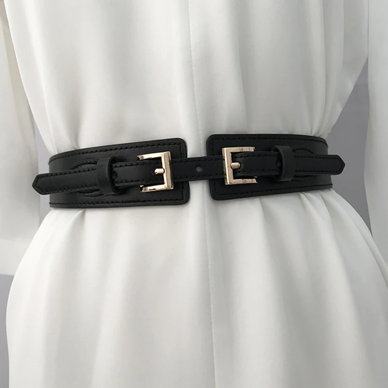 

Women Belt PU Leather Wide Corset Belts For Ladies Metal Buckle Elastic Belt Leisure Wild Dress Coat Waistband