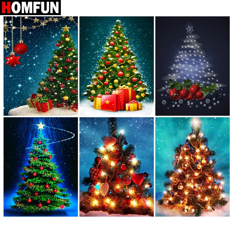 Алмазная 5D Вышивка HOMFUN картина Рождественская елка с полными