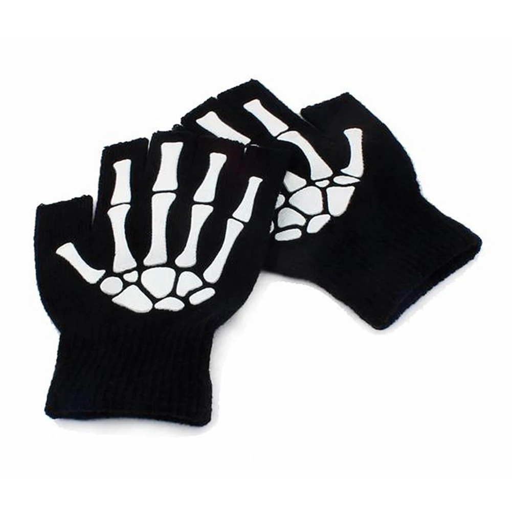 

1 Pair Cycling Gloves Kids Outdoor Sports Bicycle Half Finger Skeleton Soft Protective Unisex Mittens Winter Hand Warmer