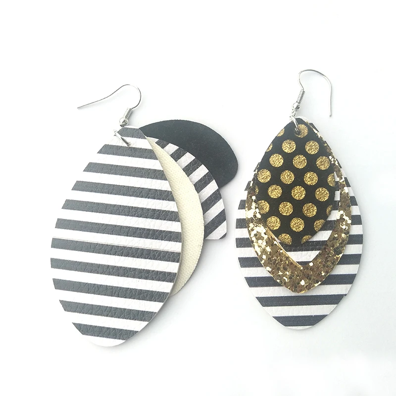 Многослойные золотые серьги-капельки из искусственной кожи с блестками в