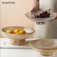 creative transparent glass fruit tray living room at home table coffee snacks fruit round crystal glass striped dinner plates