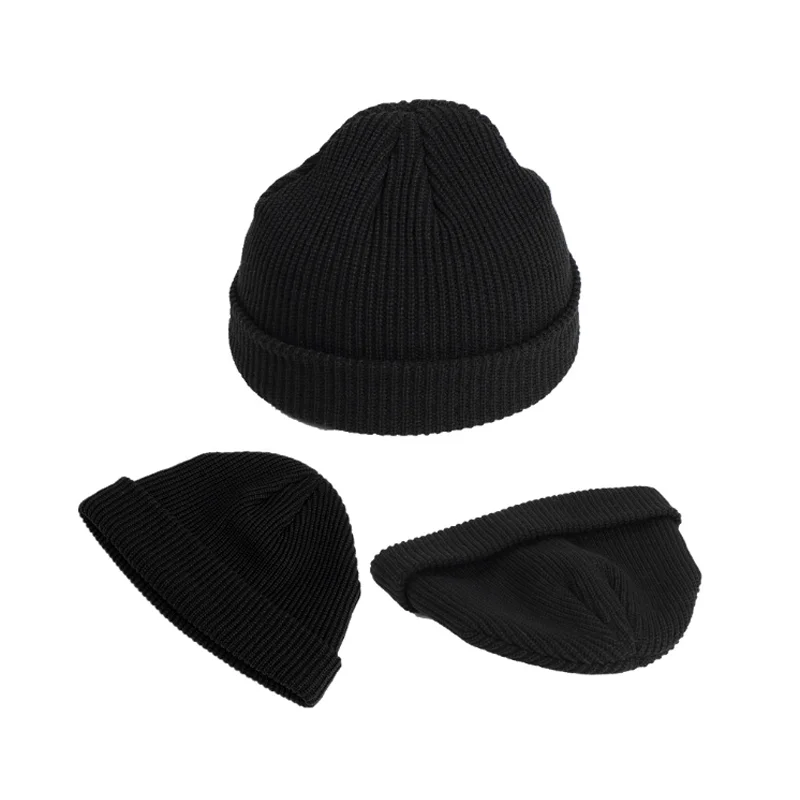 

Autumn Winter Retro Dome Warm Hat Solid Color Hip-hop Style Knitted Hat Warp Knitted Neutral Melon Leather Hat Short Couple Hat