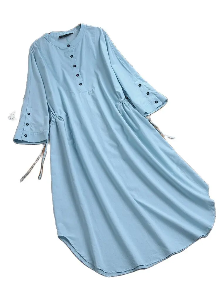 

Женское однотонное платье с круглым вырезом, свободное тонкое ТРАПЕЦИЕВИДНОЕ ПЛАТЬЕ средней длины с открытой спиной, осень 2021