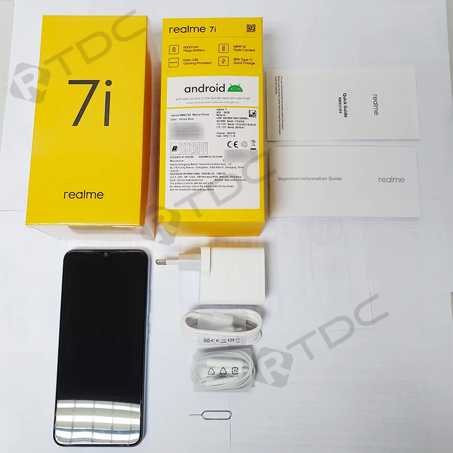 Смартфон realme 7i экран 6 5 дюйма HD 4 Гб + 64 ГБ тройная камера 48 МП Helio G85 восемь ядер