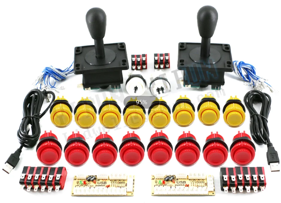 Jamma аркадный Шкаф DIY Kit Нулевая задержка USB аркадный контроллер для подключения к ПК Джойстик в американском стиле 4/8 кнопки - Цвет: Red and yellow