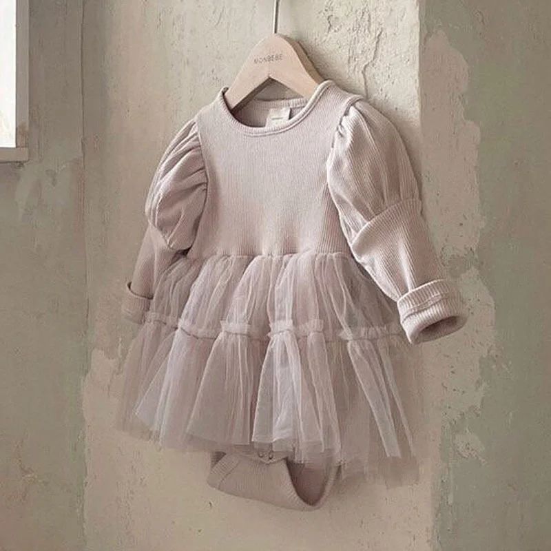 

2021 Spring New Girls Bodysuit Puff Sleeve O-neck Solid Lace Clothes Baby Girl Clothes Baby Girl