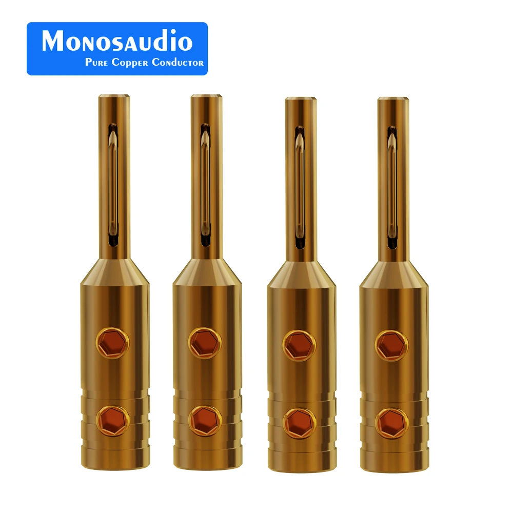 Monosaudio Lautsprecher-Anschluss aus reinem Kupfer, Bananenstecker, hochwertiger, vergoldeter/rhodinierter Adapter-Klemmenanschluss, 4 Stück – Detail 7
