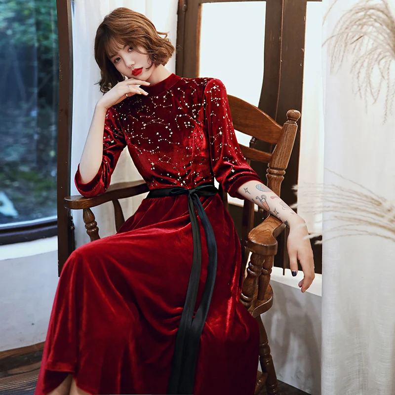 SSYFashion новинка винтажное велюровое коктейльное платье банкетное элегантное