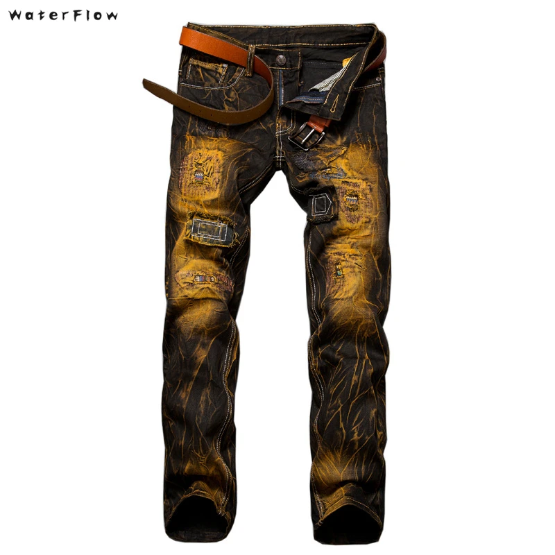 Классические повседневные мужские джинсы модные байкерские ретро рваные