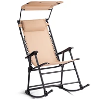 costway folding rocking chair rocker porch zero gravity furniture sunshade canopy beige