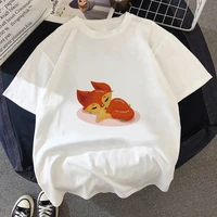 2021 fox graphic tops female fashion white short sleeve tee shirt printed t shirt fashion korean trend white top female tshirt