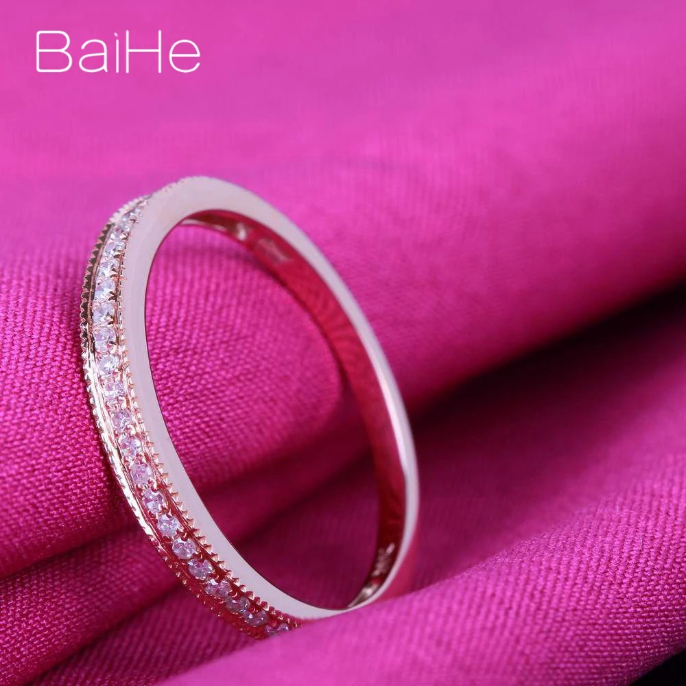 BAIHE Solid 14K розовое золото (AU585) 0.2CT сертифицированное H/SI круглое кольцо с
