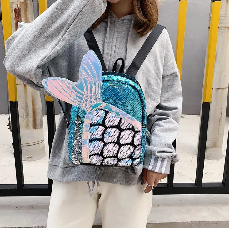 Милый рюкзак с блестками Модный женский школьный русалки дорожная сумка для
