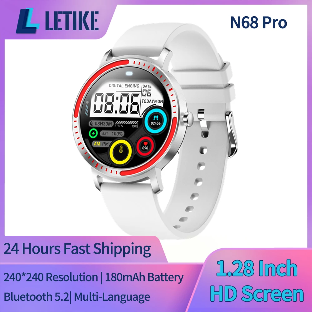 

Смарт-часы LETIKE N68 Pro мужские с поддержкой Bluetooth 180 и Пульсометром