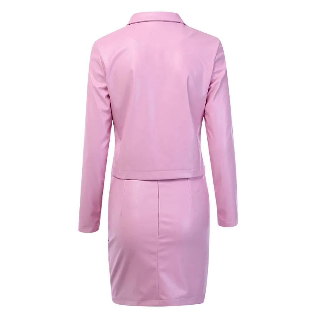 Женские комплекты повседневный сексуальный кожаный короткий пиджак на