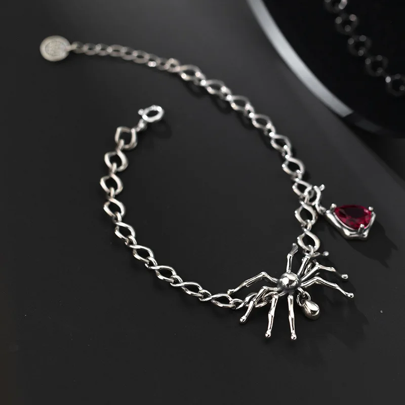 

Trustdavis Real 925 Sterling Thai Silver Fashion Hallowmas Spider Red CZ Chain Bracelet For Women Wedding Fine Jewelry DB1370