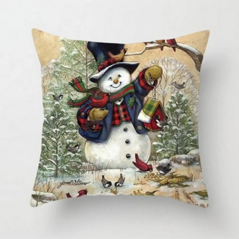 

4pcs/set Christmas Decorative Pillow Case With Polyester Printing On Christmas Snowman Square Cushion Cover