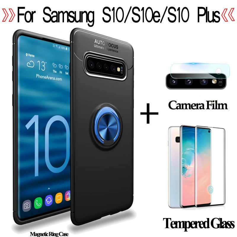 3 в 1 Стекло + магнитное кольцо чехол samsung s10 e s10e camara объектив пленка плюс