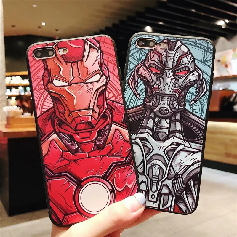 

Marvel Iron Man Captain America Phone Case for iPhone 6 7 8 Plus X Phone Cover All-inclusive Protective Cover Shell